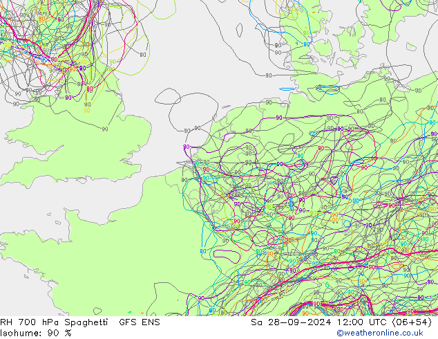 RV 700 hPa Spaghetti GFS ENS za 28.09.2024 12 UTC