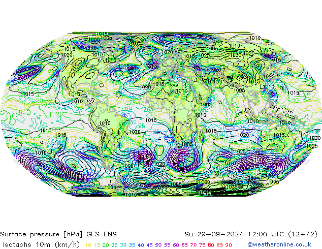 Isotachs (kph) GFS ENS Su 29.09.2024 12 UTC