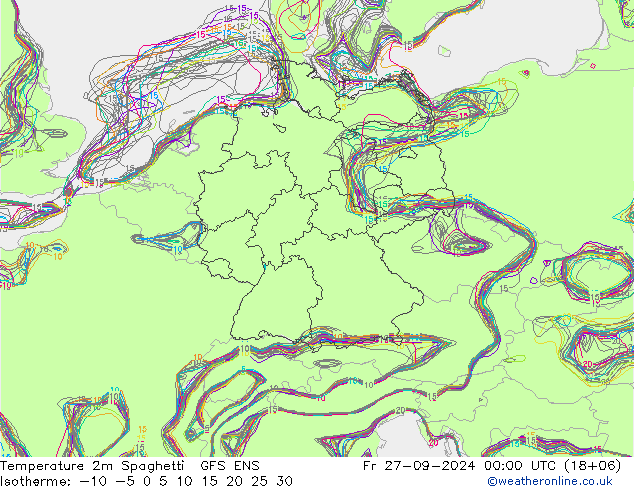 Temperature 2m Spaghetti GFS ENS Fr 27.09.2024 00 UTC