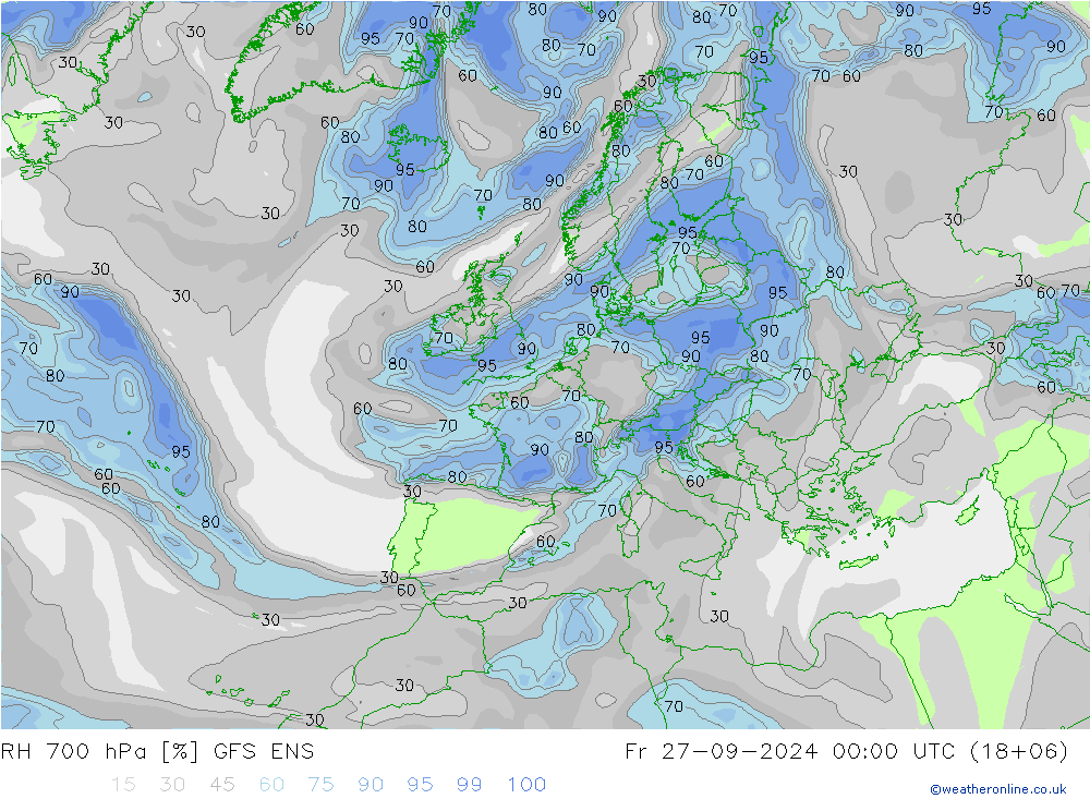 RH 700 hPa GFS ENS  27.09.2024 00 UTC