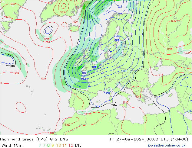 yüksek rüzgarlı alanlar GFS ENS Cu 27.09.2024 00 UTC