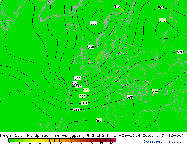 Geop. 500 hPa Spread GFS ENS vie 27.09.2024 00 UTC