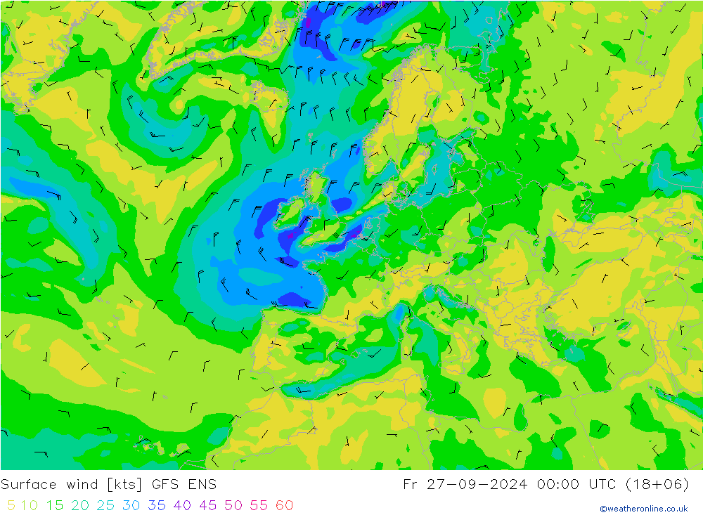 Wind 10 m GFS ENS vr 27.09.2024 00 UTC