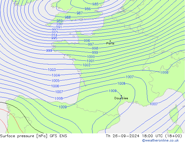 Surface pressure GFS ENS Th 26.09.2024 18 UTC