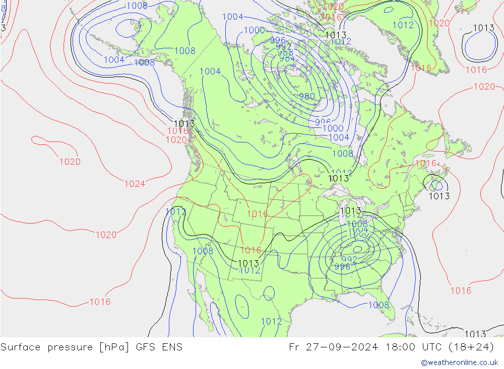 Surface pressure GFS ENS Fr 27.09.2024 18 UTC