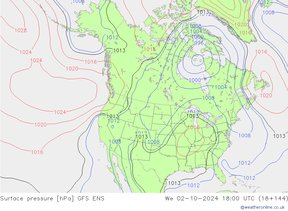 pressão do solo GFS ENS Qua 02.10.2024 18 UTC