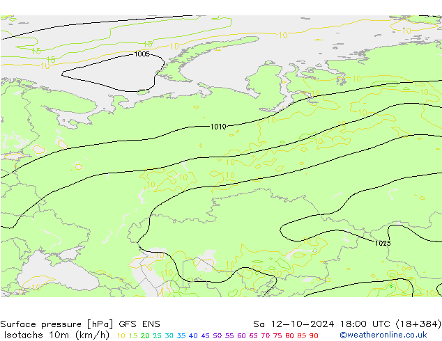 Isotachs (kph) GFS ENS So 12.10.2024 18 UTC