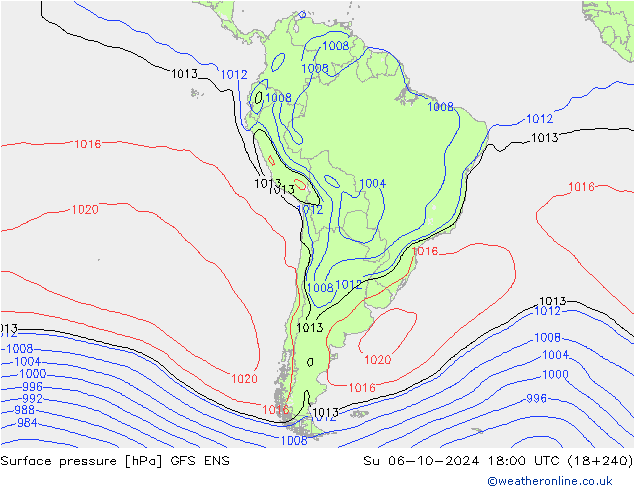 Pressione al suolo GFS ENS dom 06.10.2024 18 UTC