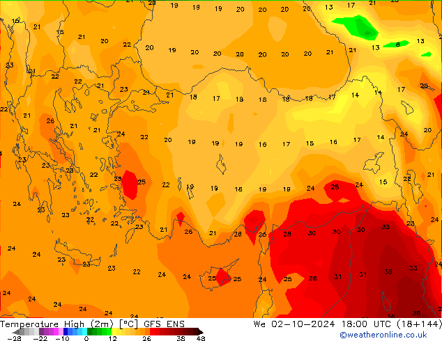 Höchstwerte (2m) GFS ENS Mi 02.10.2024 18 UTC