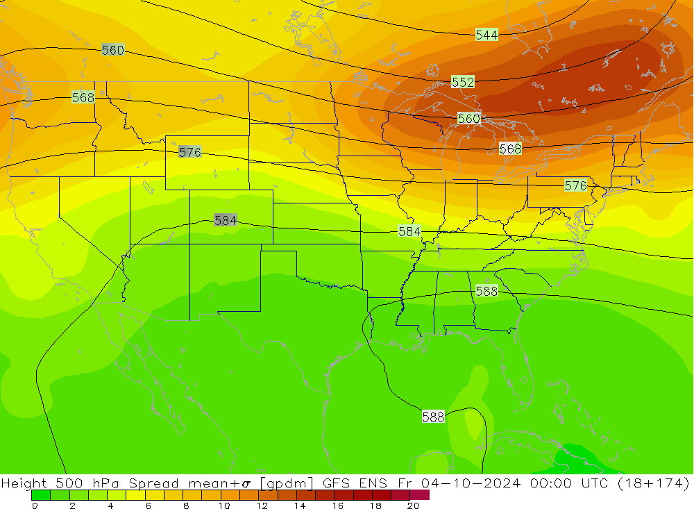 Height 500 hPa Spread GFS ENS Fr 04.10.2024 00 UTC