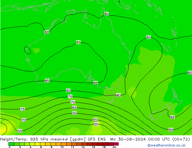 Height/Temp. 925 hPa GFS ENS pon. 30.09.2024 00 UTC