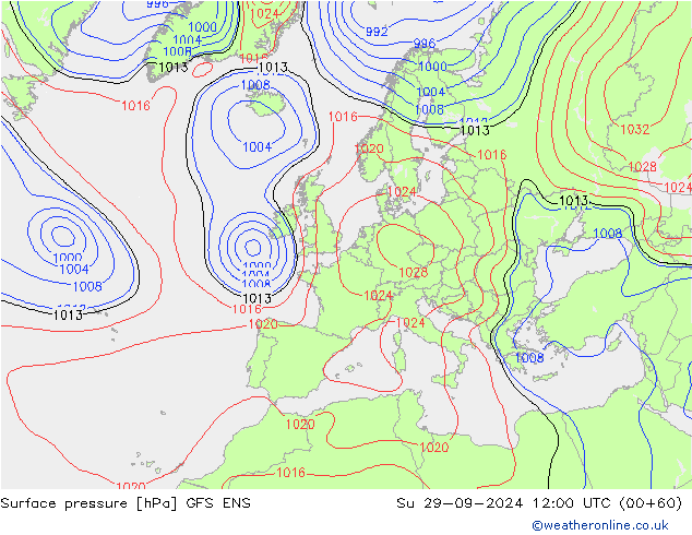 Atmosférický tlak GFS ENS Ne 29.09.2024 12 UTC