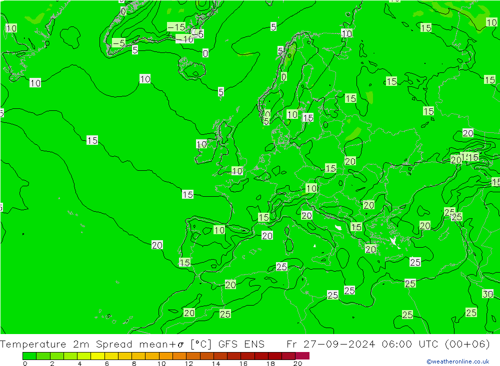 Sıcaklık Haritası 2m Spread GFS ENS Cu 27.09.2024 06 UTC