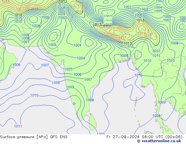 Presión superficial GFS ENS vie 27.09.2024 06 UTC