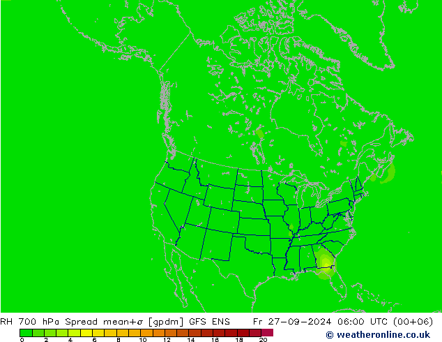 RH 700 hPa Spread GFS ENS 星期五 27.09.2024 06 UTC