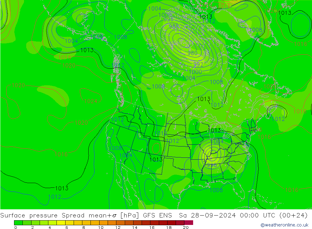 Bodendruck Spread GFS ENS Sa 28.09.2024 00 UTC