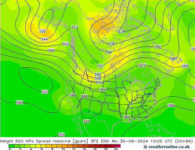 Height 500 hPa Spread GFS ENS Mo 30.09.2024 12 UTC