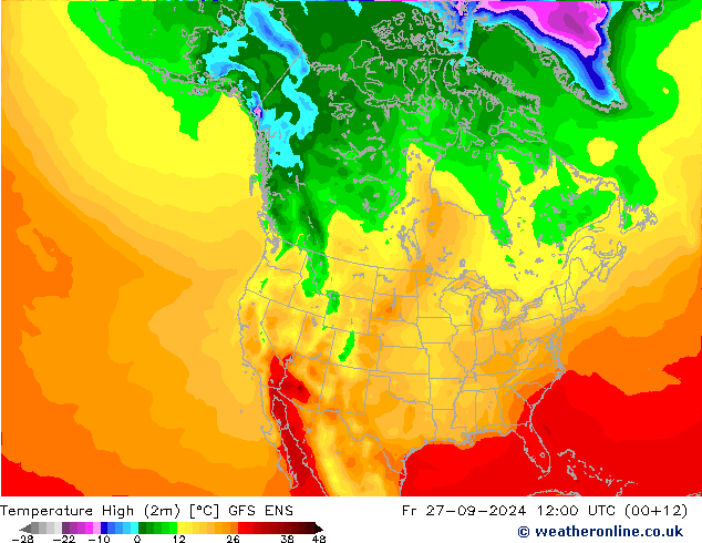 Temperature High (2m) GFS ENS Fr 27.09.2024 12 UTC