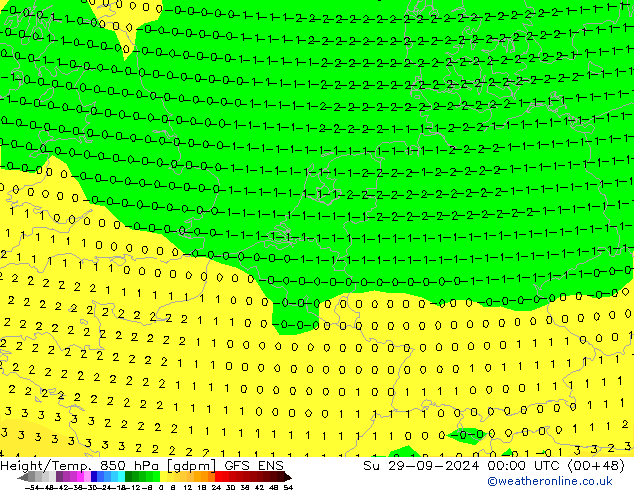 Hoogte/Temp. 850 hPa GFS ENS zo 29.09.2024 00 UTC