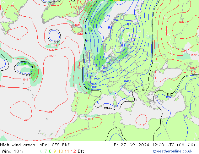 Windvelden GFS ENS vr 27.09.2024 12 UTC