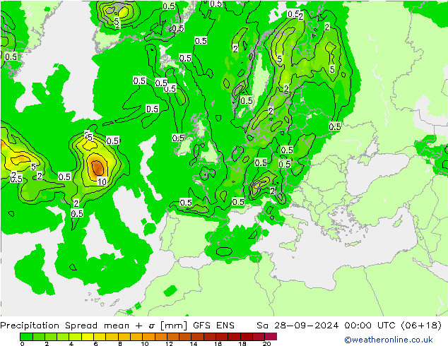 Neerslag Spread GFS ENS za 28.09.2024 00 UTC