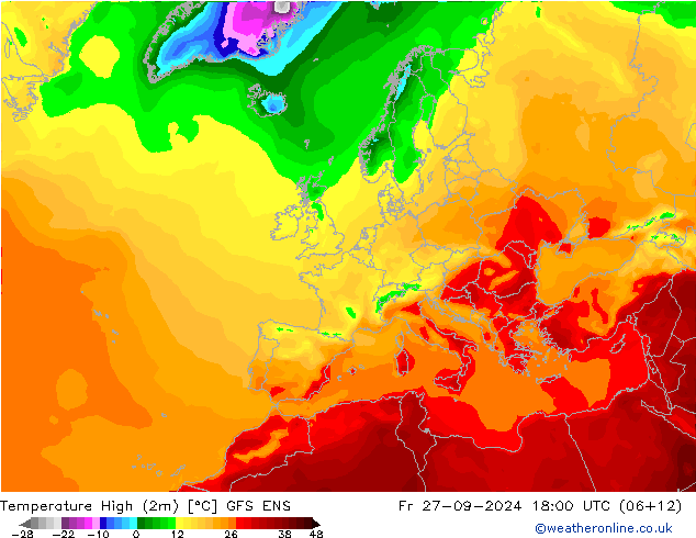 Max.temperatuur (2m) GFS ENS vr 27.09.2024 18 UTC