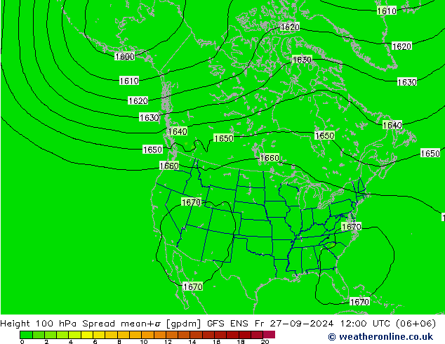 Hoogte 100 hPa Spread GFS ENS vr 27.09.2024 12 UTC