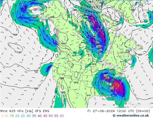 风 925 hPa GFS ENS 星期五 27.09.2024 12 UTC