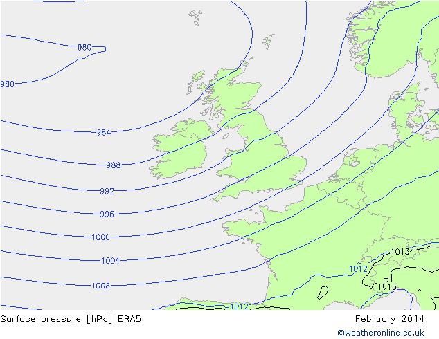 Surface pressure ERA5 February 2014