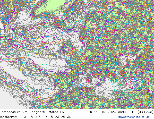 Temperatura 2m Spaghetti Meteo FR Qui 11.04.2024 00 UTC