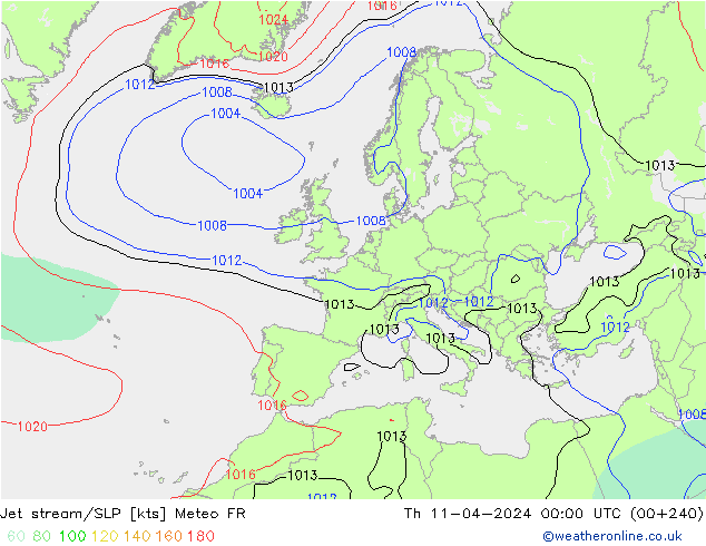 Jet stream/SLP Meteo FR Čt 11.04.2024 00 UTC