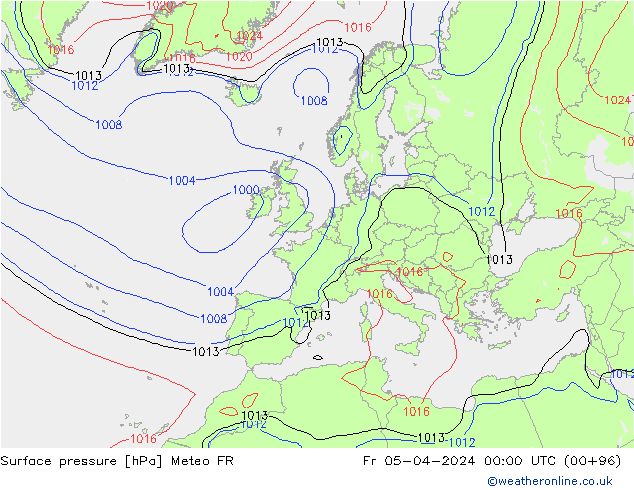 Atmosférický tlak Meteo FR Pá 05.04.2024 00 UTC