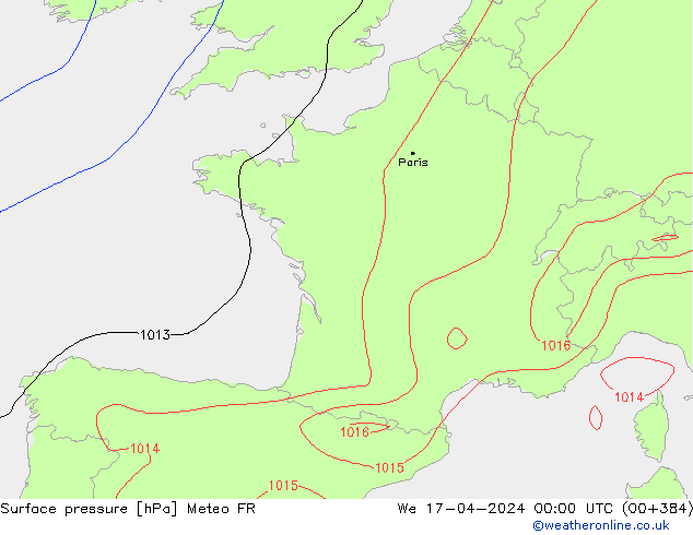 Presión superficial Meteo FR mié 17.04.2024 00 UTC