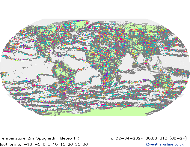Temperature 2m Spaghetti Meteo FR Út 02.04.2024 00 UTC
