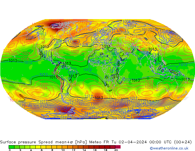Presión superficial Spread Meteo FR mar 02.04.2024 00 UTC