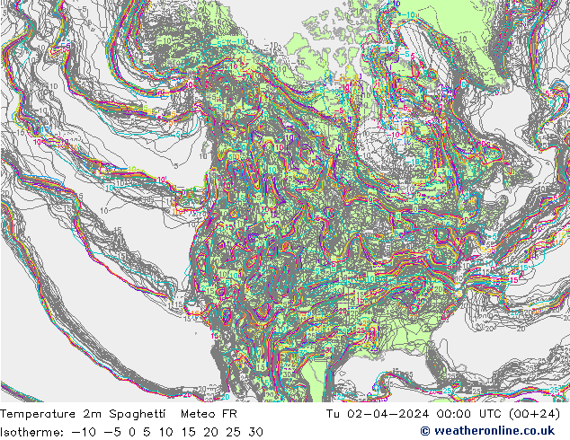 Temperature 2m Spaghetti Meteo FR Út 02.04.2024 00 UTC