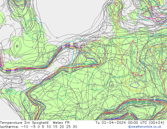 Sıcaklık Haritası 2m Spaghetti Meteo FR Sa 02.04.2024 00 UTC