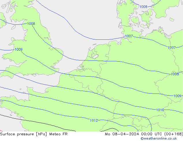Atmosférický tlak Meteo FR Po 08.04.2024 00 UTC