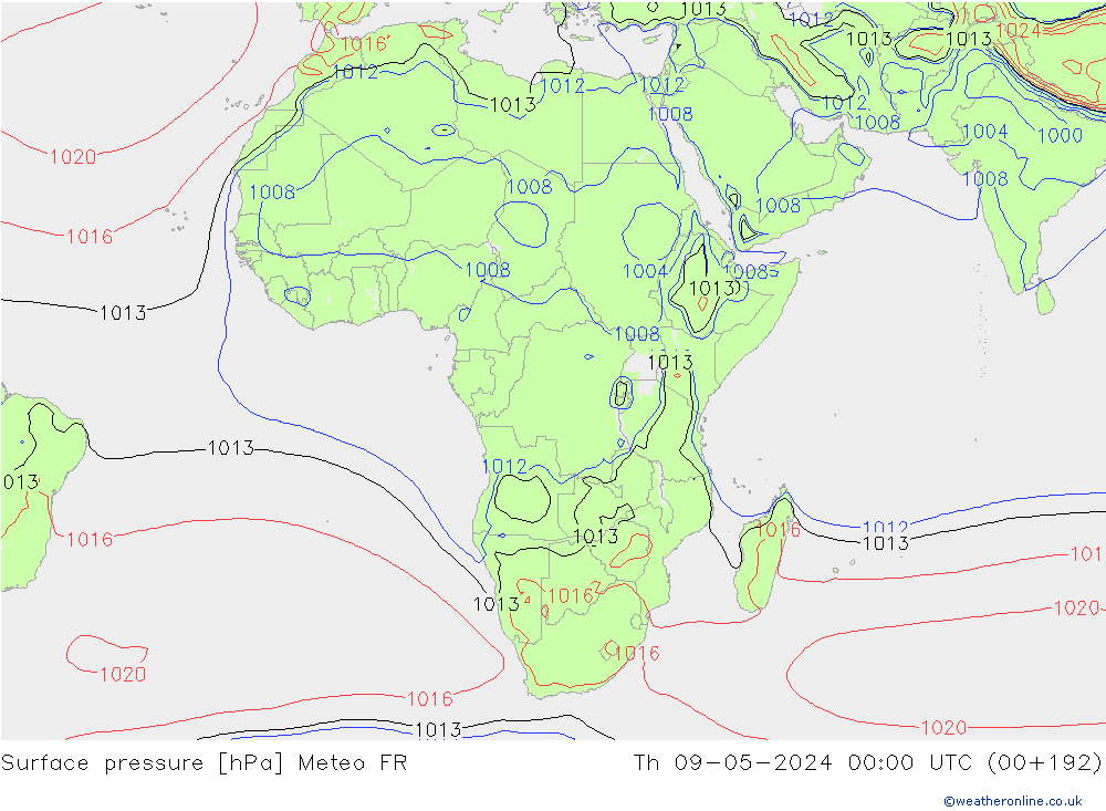 Presión superficial Meteo FR jue 09.05.2024 00 UTC