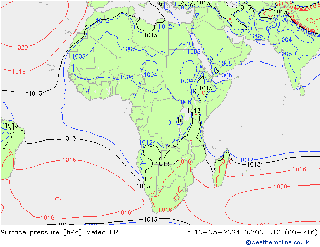 pressão do solo Meteo FR Sex 10.05.2024 00 UTC