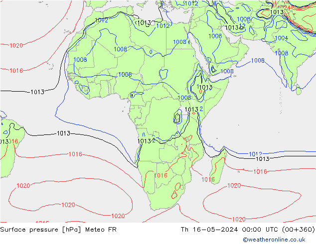 pressão do solo Meteo FR Qui 16.05.2024 00 UTC