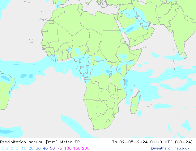 Precipitation accum. Meteo FR czw. 02.05.2024 00 UTC