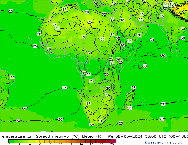 Temperature 2m Spread Meteo FR We 08.05.2024 00 UTC