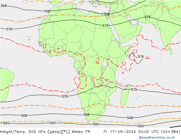 Hoogte/Temp. 500 hPa Meteo FR vr 17.05.2024 00 UTC