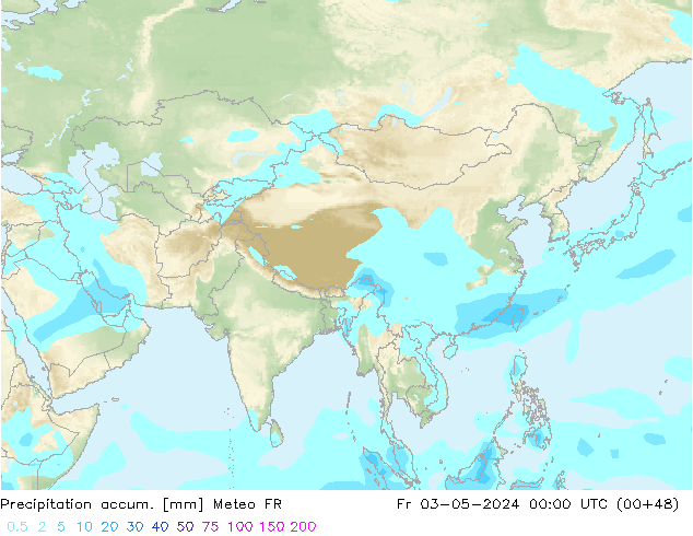 Precipitation accum. Meteo FR Fr 03.05.2024 00 UTC