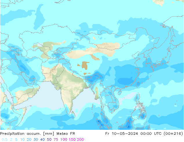 Precipitation accum. Meteo FR Pá 10.05.2024 00 UTC