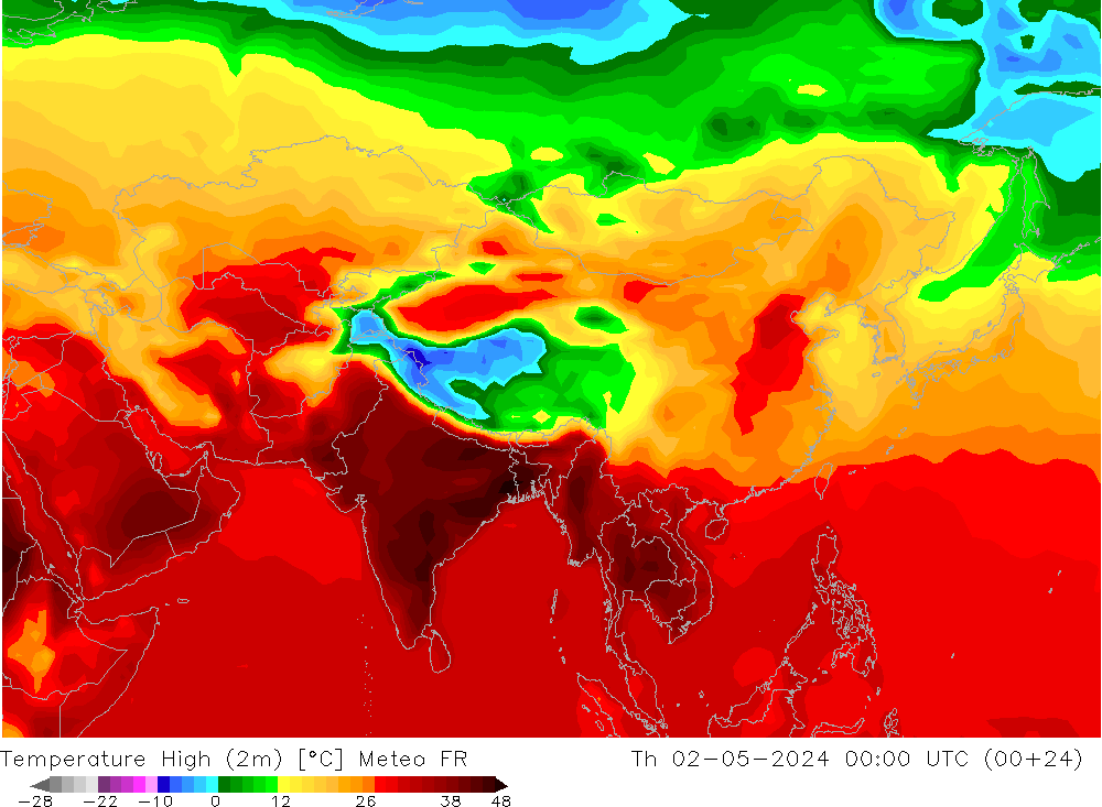 Temp. massima (2m) Meteo FR gio 02.05.2024 00 UTC