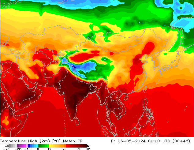 temperatura máx. (2m) Meteo FR Sex 03.05.2024 00 UTC