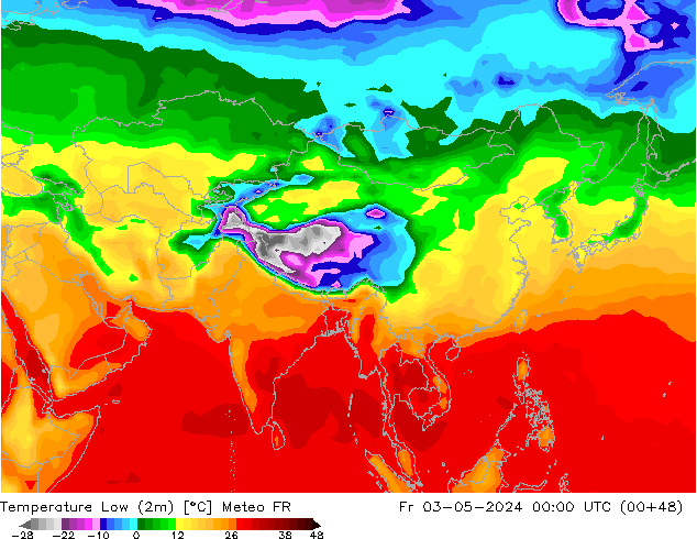 Nejnižší teplota (2m) Meteo FR Pá 03.05.2024 00 UTC