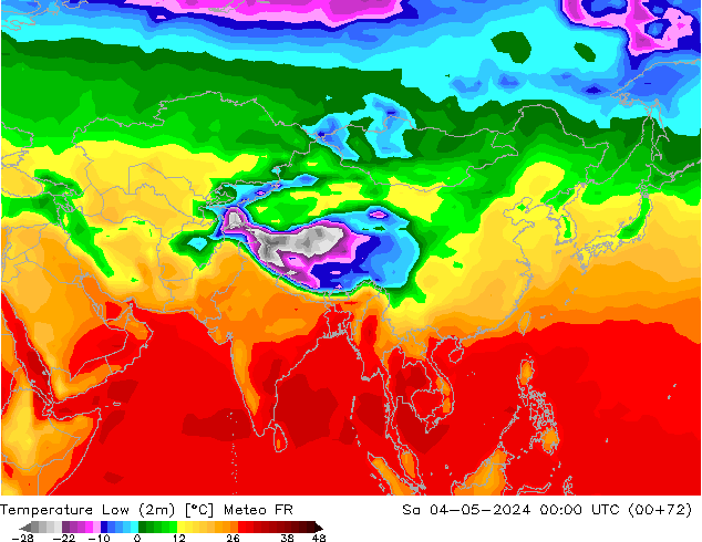 Nejnižší teplota (2m) Meteo FR So 04.05.2024 00 UTC